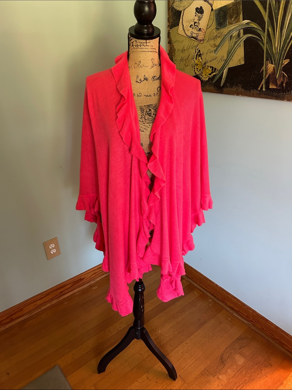 Ruffled Open-Front Poncho in Hot Pink